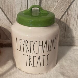 Rae Dunn Leprechaun Treats Ceramic Jar with Green Lid